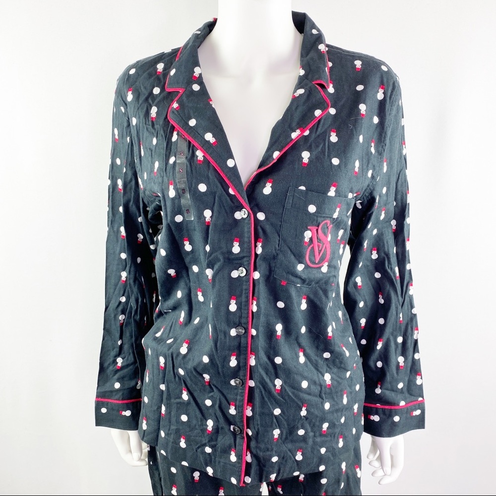 Victoria's Secret Black Flannel Snowman Pajamas - Picture 2 of 10